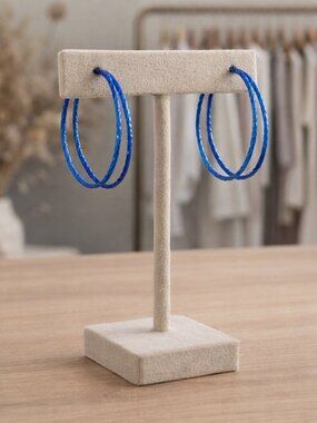 My Style Blue Double Hoop Etched Circle Loop Earrings size 2"inches